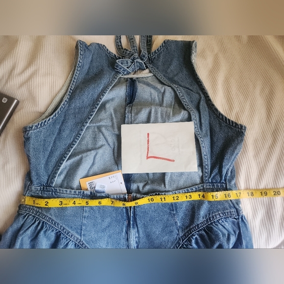 H&M Gorgeous Open-back Denim Dress Maxi Back Tie Cotton Light Denim Blue nwt - Picture 12 of 16